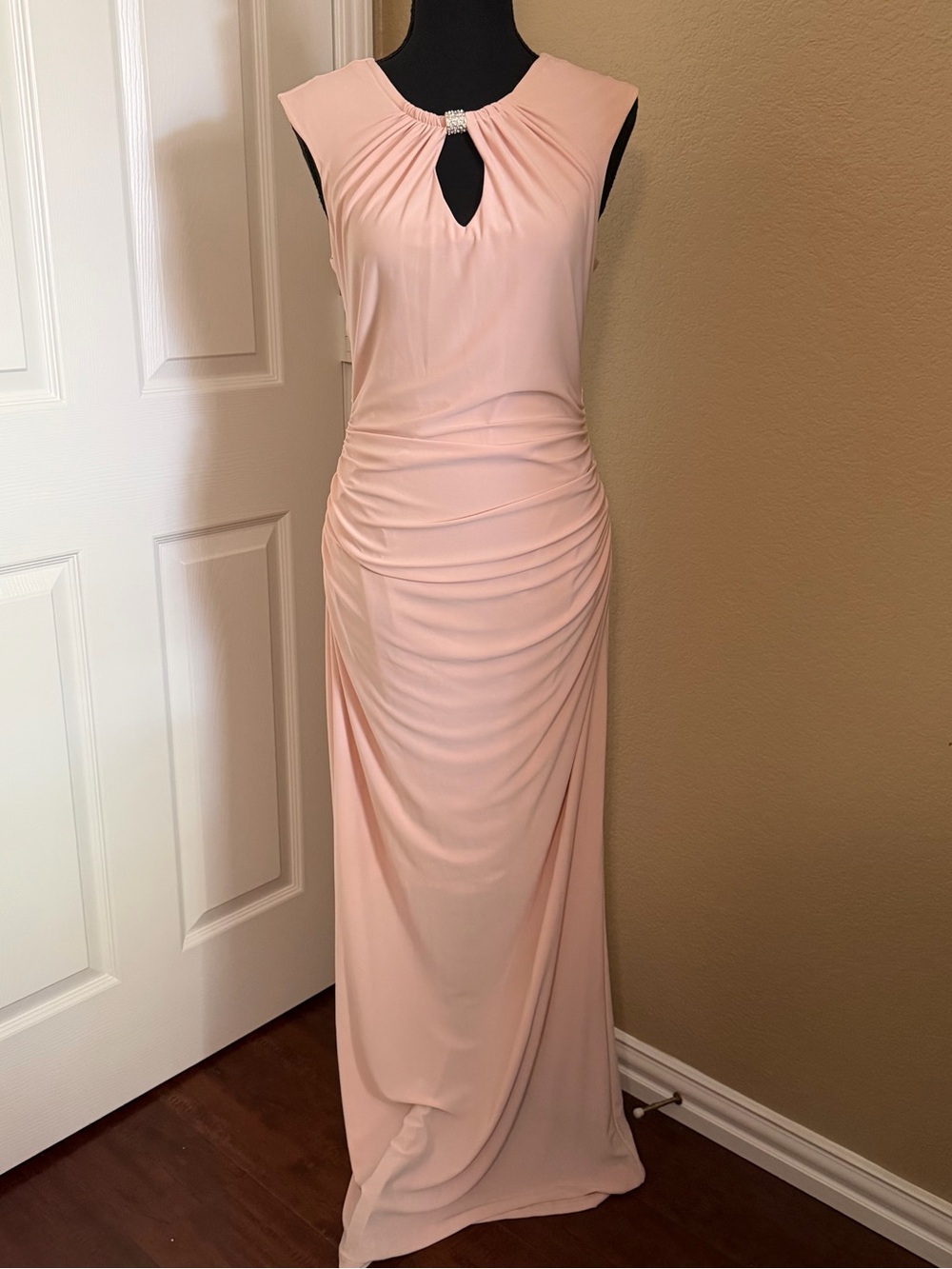 MARINA Blush Pink Sleeveless Maxi Gown with Rhinestone Keyhole